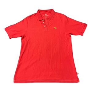 Tommy Bahama Polo Shirt Mens Medium Red Embroidered Marlin Pique Short Sleeve